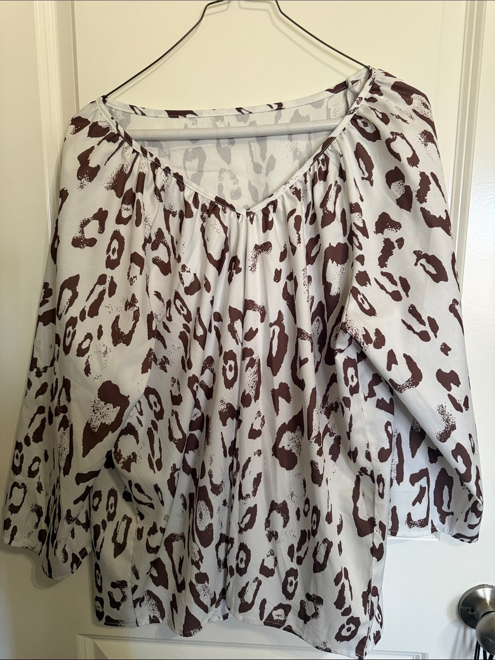 SHEIN Brown and White Animal Print V-Neck Tunic